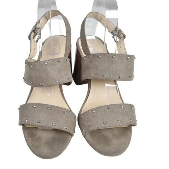 Nine West Block Chunky Heel Sandals Beige/Grey Open Toe Sling Back Size  10 - Picture 5 of 11